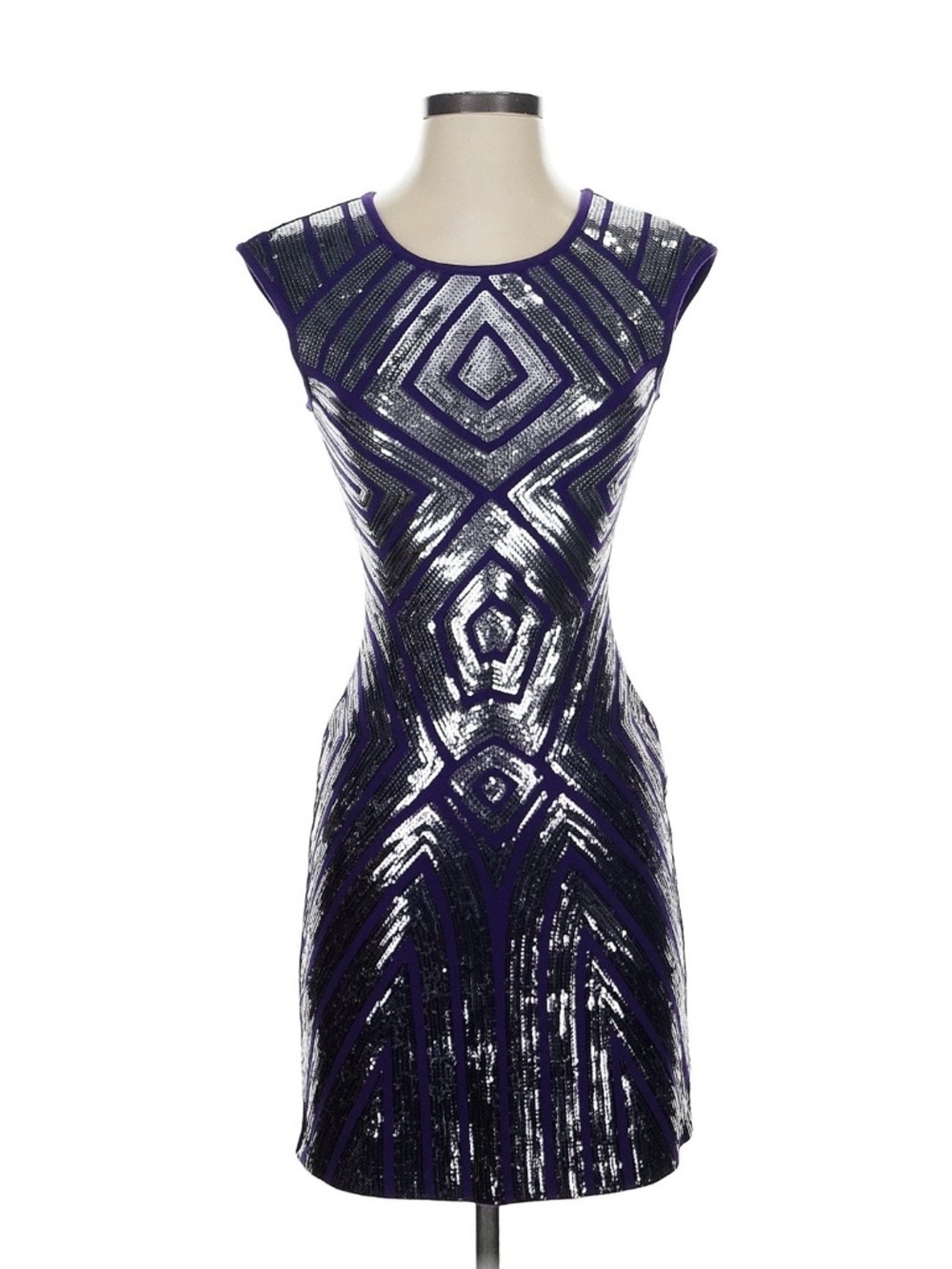 BCBGMaxAzria Purple and Silver Sequin Geometric Mini Dress